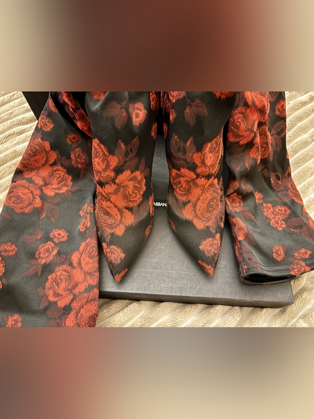 Dolce & Gabbana Over-the-Knee Sock Boot with Floral Pattern and Gold Heel Size 6 - Picture 8 of 11